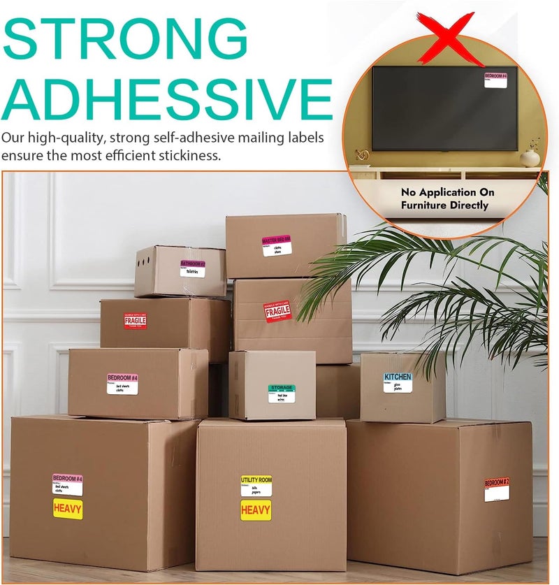 Lrogoe 600 Count 3 x 2 Large Home Moving Packing Box Labels for 3-4 Bedroom House with Writable Notes Areas, 17 Color Coded Moving Labels for Boxes + Fragile Moving Stickers + Heavy and Blank Labels - Image 4